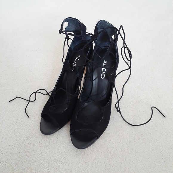Aldo Black Suede Lace Up Stilettos - Picture 6 of 16
